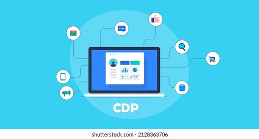 CDP - Customer Data Platform, Data Management Application, Data Control System - Flat Design Vector Illustration With Icons