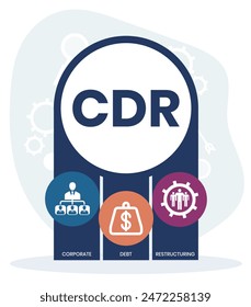 CDR CORPORATE SOUND DEBT RESTRUCTURING Acronym. Konzept mit Schlagwort und Icons. Flache Vektorillustration. Isoliert auf weiß.