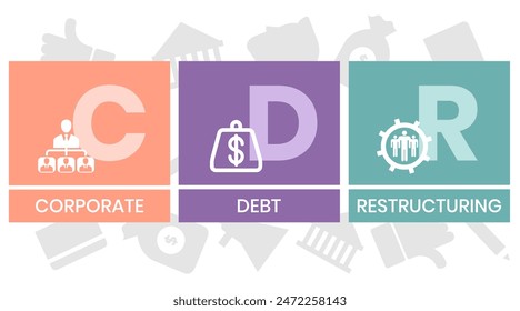 CDR CORPORATE SOUND DEBT RESTRUCTURING Acronym. Konzept mit Schlagwort und Icons. Flache Vektorillustration. Isoliert auf weiß.