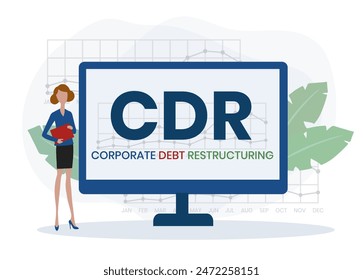 CDR CORPORATE SOUND DEBT RESTRUCTURING Acronym. Konzept mit Schlagwort und Icons. Flache Vektorillustration. Isoliert auf weiß.