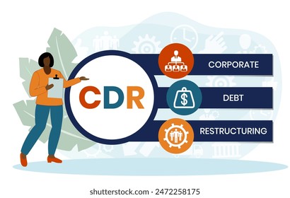 CDR CORPORATE SOUND DEBT RESTRUCTURING Acronym. Konzept mit Schlagwort und Icons. Flache Vektorillustration. Isoliert auf weiß.