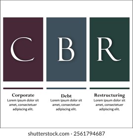 CDR - Corporate Debt Restructuring acronym. Infographic template with icons and description placeholder