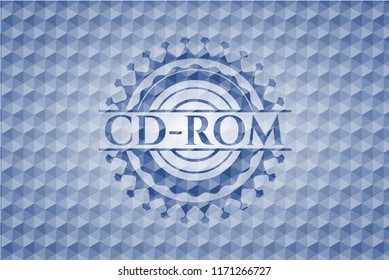 CD-ROM blue badge with geometric background.