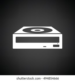 CD-ROM icon. Black background with white. Vector illustration.