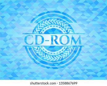CD-ROM sky blue emblem with triangle mosaic background