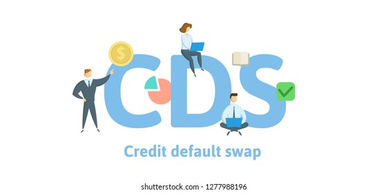 CDS, Credit Default Swap. Concept with keywords, letters and icons. Colored flat vector illustration. Isolated on white background.
