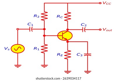 CE BJT AMPLIFIER CIRCUIT DIAGRAM ELECTRONICS ILLUSTRATION FOR VARIOUS EDUCATIONAL PROJECTS 