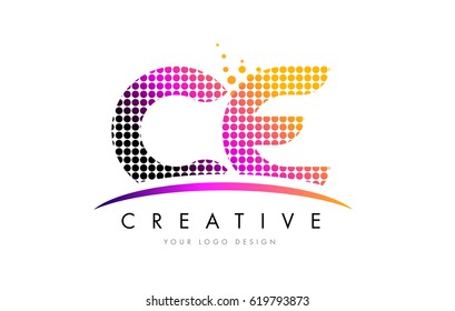 CE C E Dots Letter Logo Design with Magenta Bubble Circles and Swoosh