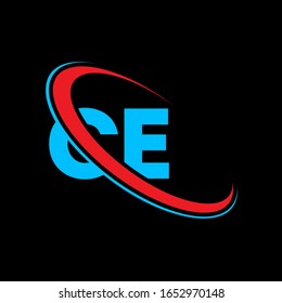 CE C E letter logo design. Initial letter CE linked circle upercase monogram logo red and blue. CE logo, C E design