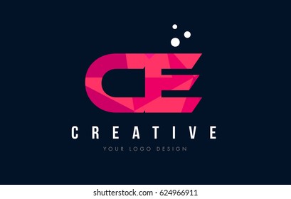CE C E Purple Letter Logo Design with Low Poly Pink Triangles Concept