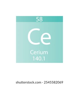 Tabela Periódica Do Elemento Químico Lanthanide Ce Cerium. Simples ilustração de vetor quadrado plano, simples ícone de estilo limpo com massa molar e número atômico para Lab, ciência ou classe de química.