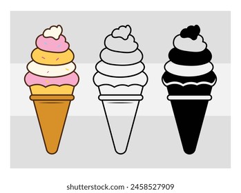 ce Cream, Ice Cream Silhouette, Waffle Cone, Cone Ice Cream, Summer, Holiday, Food,  outline, silhouette, clipart