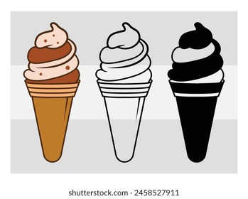 ce Cream, Ice Cream Silhouette, Waffle Cone, Cone Ice Cream, Summer, Holiday, Food,  outline, silhouette, clipart