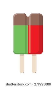ce cream with two sticks, red and green color