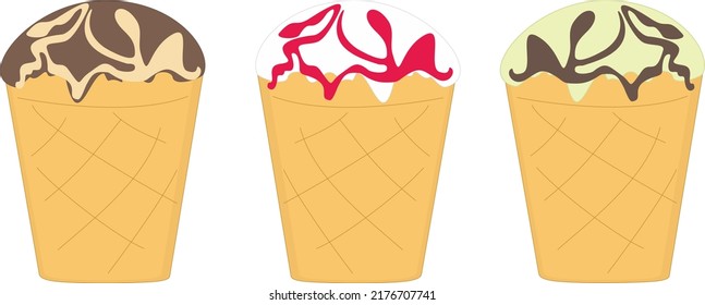 ce cream vector illustration. Ice cream in a waffle cup. White. Chocolate. Pistachio. 