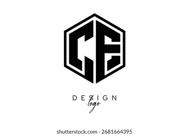 CE Creative Geometric Hexagon Monograma Latter Logo Design - Modelo moderno de marca preto e branco.