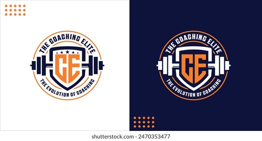 CE Creative Logo and Barbell Shield With Circular Lettering, Design Inspiration, Illustration, Vector