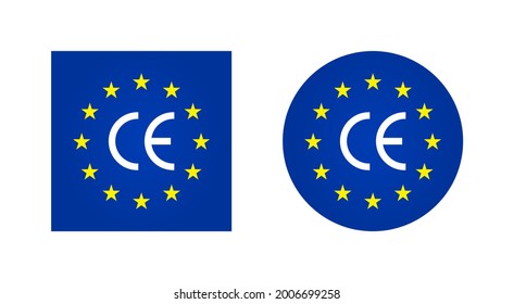 CE-europäisches Zeichen. Logo für ein europäisches Zertifikat. Symbol des eu-Herstellers. Symbol der europäischen Marke, Qualität und Standard. Euro-Stempel, Etikett und Emblem für die Verpackung des Erzeugnisses. Abzeichen des Premium-Vektors.