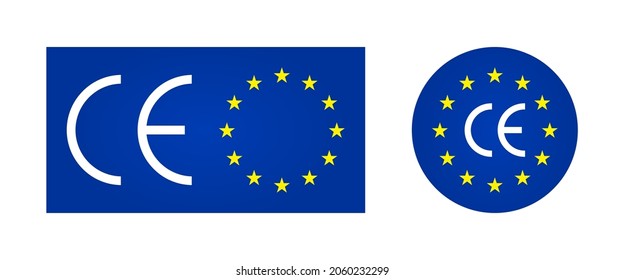 CE european mark. Logo for europe certificate. Icon of eu manufacturer. Symbol of european made, quality and standard. Euro stamp, label and emblem for packaging of product. Badge of premium Vector.