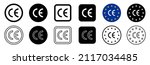 CE european marks, icons, symbols. Vector certificate, EU Union conformity logo. Product quality standard, CE made labels. Safety certified pictograms and stamps with official Euro flag for packaging.