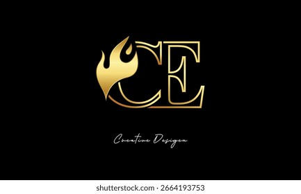 CE Golden Flame Logo Design Luxury Minimalist Symbol for Premium Branding and Creative Identity