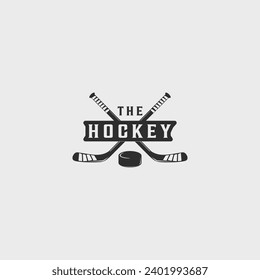 ce hockey stick and puck logo line art vintage vector illustration template icon graphic design