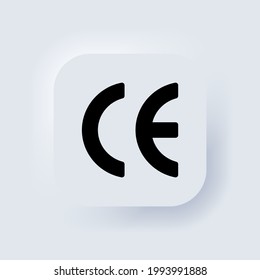 CE icon. Certificate mark. Elements for mobile concepts and web apps. Neumorphic UI UX white user interface web button. Neumorphism. Vector EPS 10.