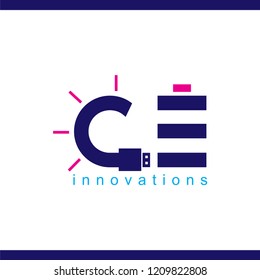 CE Initial with Lamp and battery vector Logo Icon element. Innovations design collection. Vector illustration