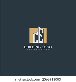 CE initial letter building logo for real estate with square design