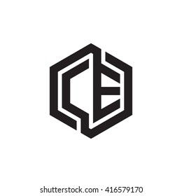 CE initial letters loop linked hexagon monogram logo