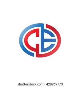 CE initial letters looping linked ellipse logo red blue