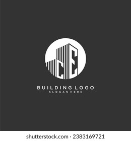 Logo inicial de construcción de monograma CE para inmobiliaria con diseño de círculo creativo