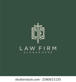 CE initial monogram for law firm with sword and shield logo image