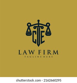 CE initial monogram for lawfirm logo with sword and scale