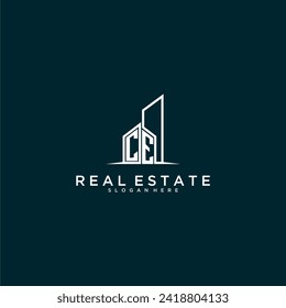 Logotipo inicial de monograma propiedad inmobiliaria con diseño de edificio vectorial