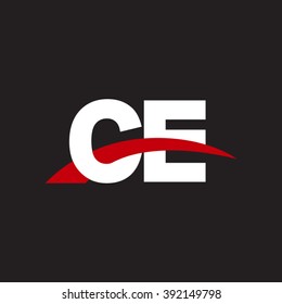 CE initial overlapping swoosh letter logo white red black background