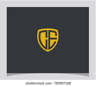 CE initial shield gold color icon letter logo vector eps 10