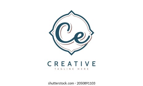Iniciales CE, vector de logotipo de escritura a mano