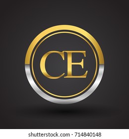 CE Letter logo in a circle, gold and silver colored. Vector design template elements for your business or company identity.