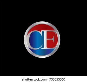 CE Letter logo Design in a circle. Blue Red and silver colored