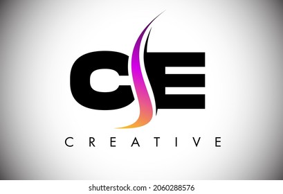 CE Letter Logo Design with Creative Shoosh and Modern Look Vector Illusttration. CE Letter Icon Logo with curved shape in the Middle