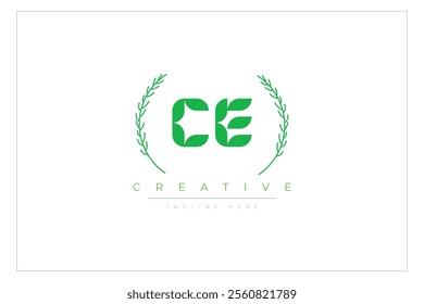 CE letters eco logo with leaf. Fresh nature and healthy leaf logo design.