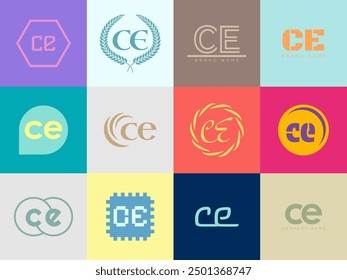 CE logo company template. Letter c and e logotype. Set different classic serif lettering and modern bold text with design elements. Initial font typography. Collection trendy business identity.