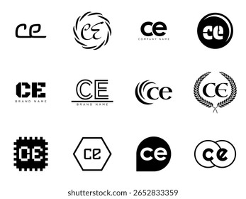 Modelo da empresa de logotipo CE. Letra c e logotipo e. Defina diferentes letras serifas clássicas e texto em negrito moderno com elementos de design. Tipografia inicial da fonte. Coleção de identidade de negócios na moda.