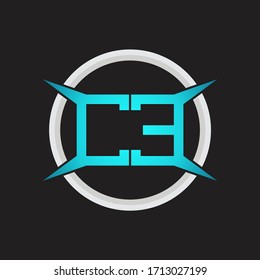 Monograma de logotipo CE con plantilla de diseño de forma circular y de cuatro ejes