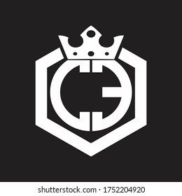 Monograma del logotipo CE redondeado por forma hexagonal con plantilla de diseño de la corona