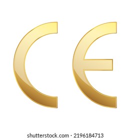 CE mark gold symbol. CE symbol isolated on white background. Gold vector icon. European conformity certification mark.