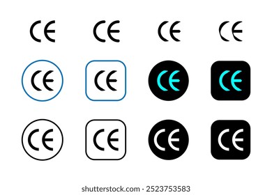 Ícone da marca CE em estilo plano diferente. Símbolo de marcação CE.