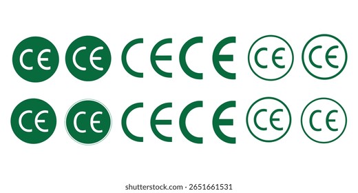 CE mark icon in different flat style. marking symbol. Set of CE Conformity Markings in Various Styles. CE mark in flat style. symbol, sign, logo, emblem. Quality design element isolated on white backg