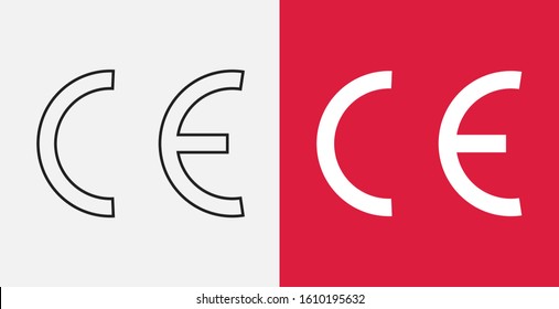 CE mark icon. European certificate icon. Vector illustration icon. Outline and filled icons set